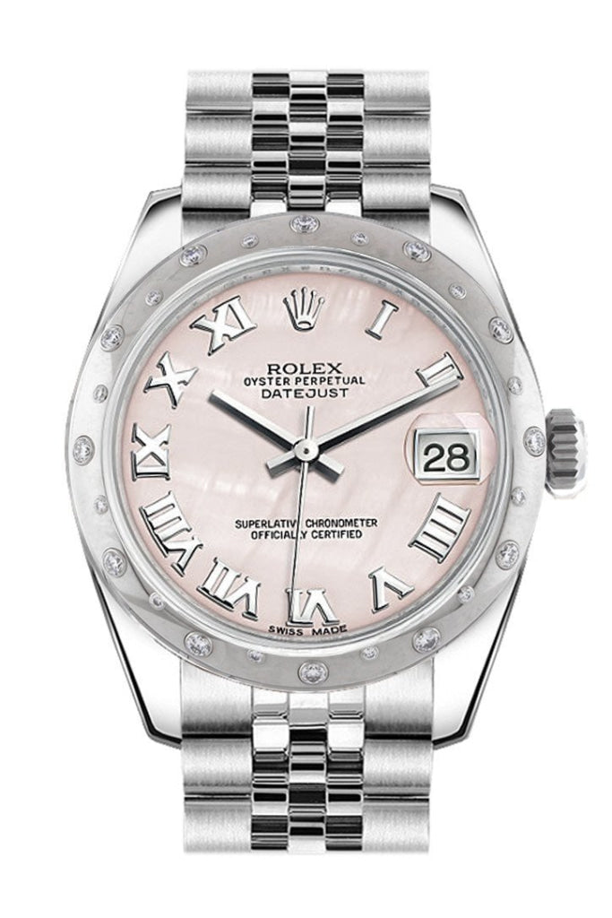 Rolex Datejust 31 Pink Mother of Pearl Roman Dial Dome set with Diamonds Bezel Jubilee Ladies Watch 178344 Pre-owned