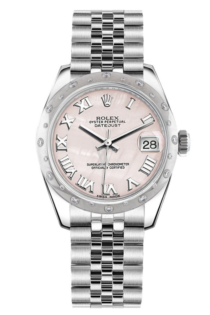 Rolex Datejust 31 Pink Mother of Pearl Roman Dial Dome set with Diamonds Bezel Jubilee Ladies Watch 178344 Pre-owned