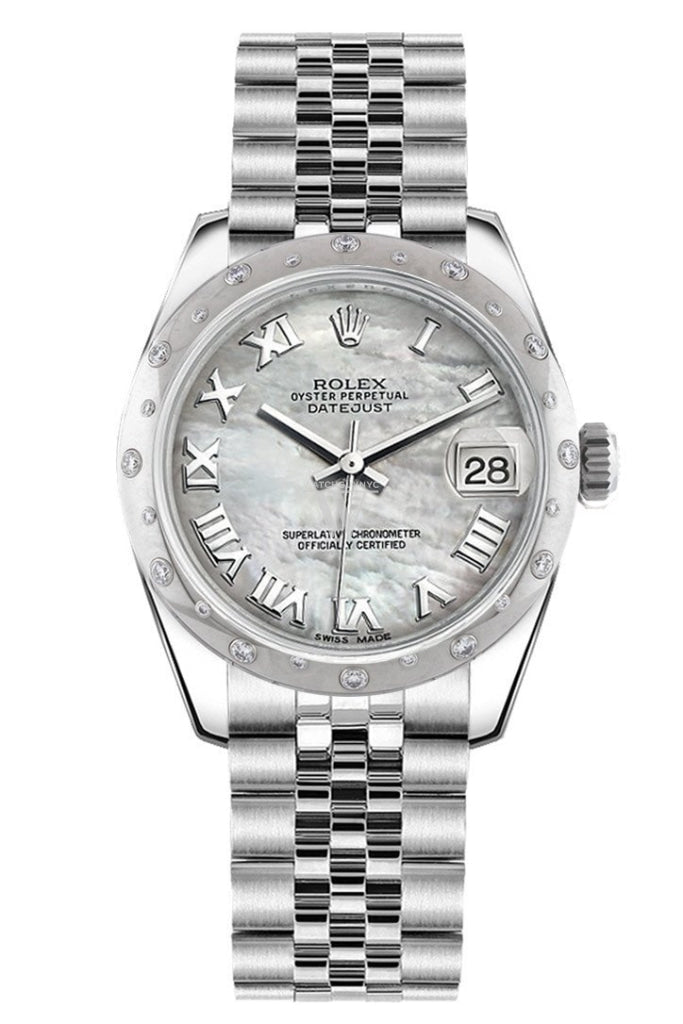Rolex Datejust 31 White Mother of Pearl Roman Dial Diamonds Bezel Jubilee Ladies Watch 178344 Pre-owned