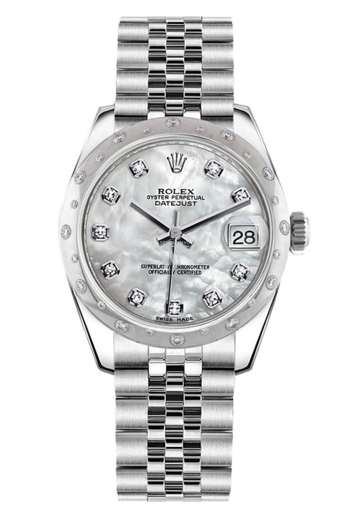 Rolex Datejust 31 White Mother of Pearl Diamond Dial Diamonds Bezel Jubilee Ladies Watch 178344 Pre-owned