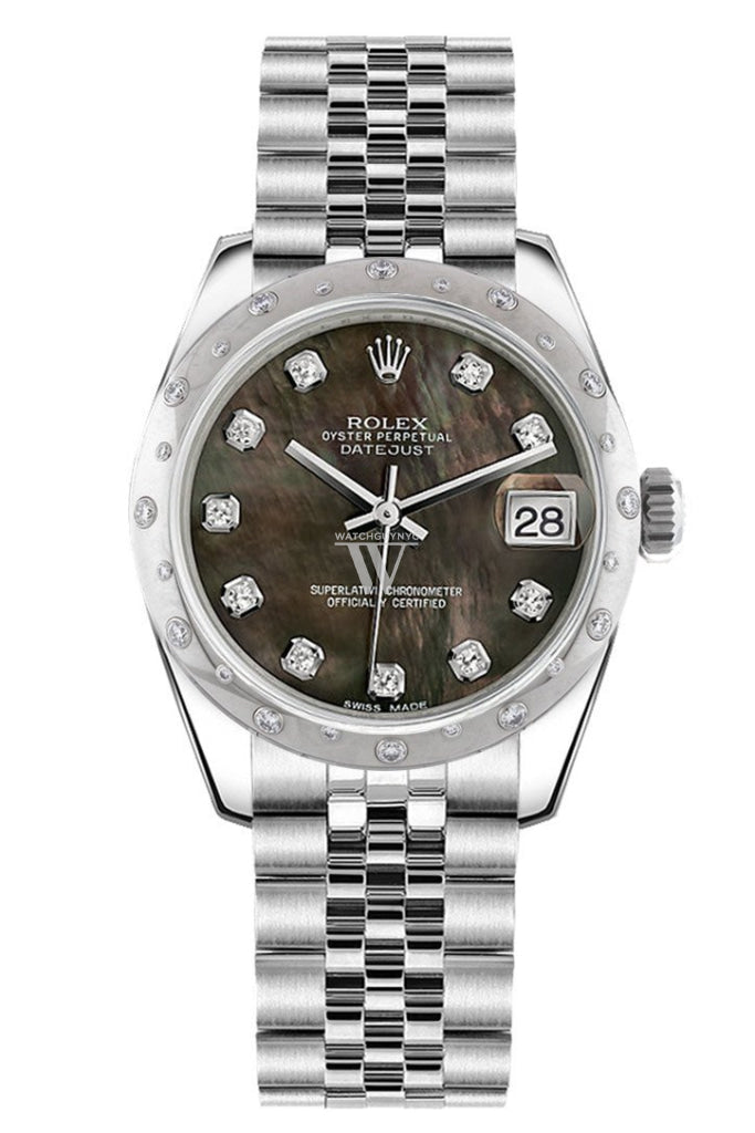 Rolex Datejust 31 Black Mother of Pearl Diamond Dial Dome Diamonds Bezel Jubilee Ladies Watch 178344 Pre-owned