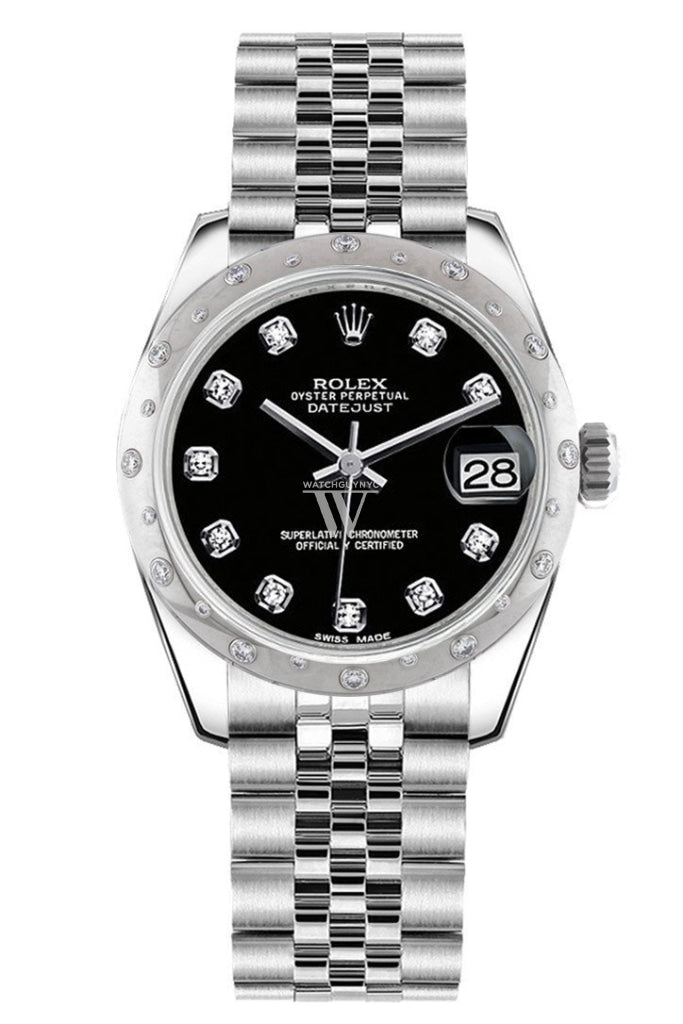 Rolex Datejust 31 Black Diamond Dial Dome set with Diamonds Bezel Jubilee Ladies Watch 178344 Pre-owned