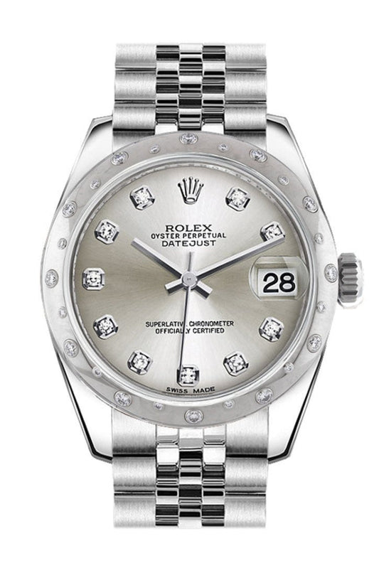 Rolex Datejust 31 Silver Diamond Dial Dome set with Diamonds Bezel Jubilee Ladies Watch 178344 Pre-owned