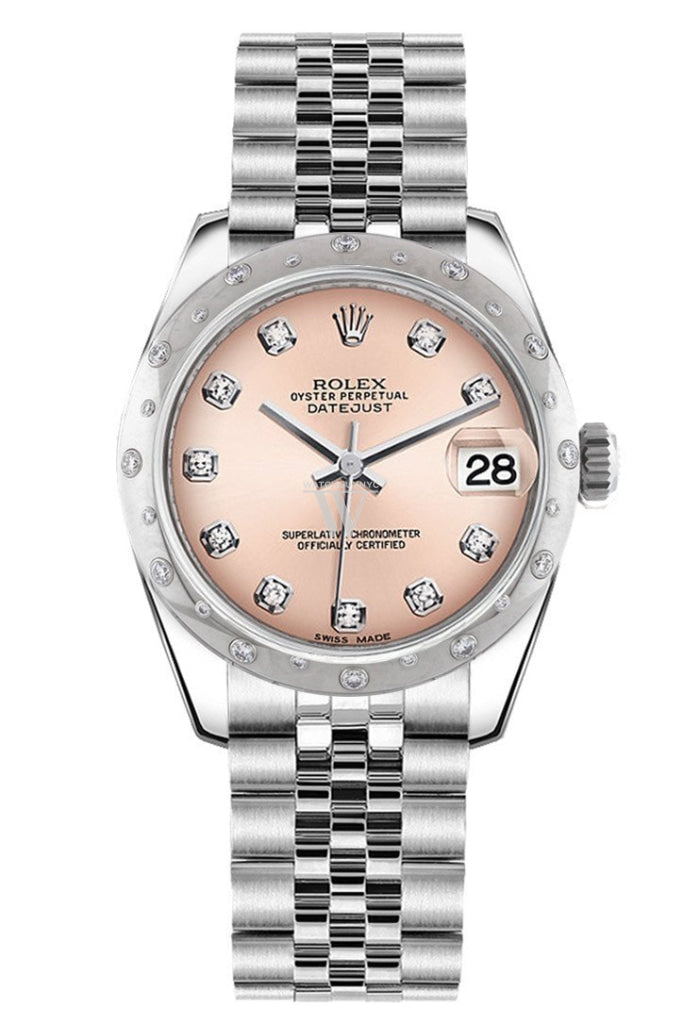 Rolex Datejust 31 Pink Diamond Dial Dome set with Diamonds Bezel Jubilee Ladies Watch 178344 Pre-owned
