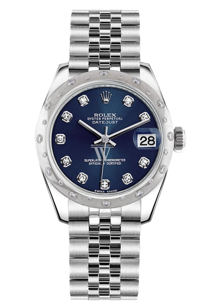 Rolex Datejust 31 Blue Diamond Dial Dome set with Diamonds Bezel Jubilee Ladies Watch 178344 Pre-owned