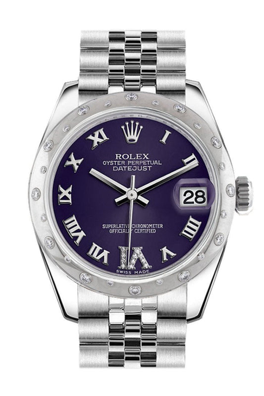 Rolex Datejust 31 Purple Roman Large VI diamond Dial Dome set with Diamonds Bezel Jubilee Ladies Watch 178344 Pre-owned