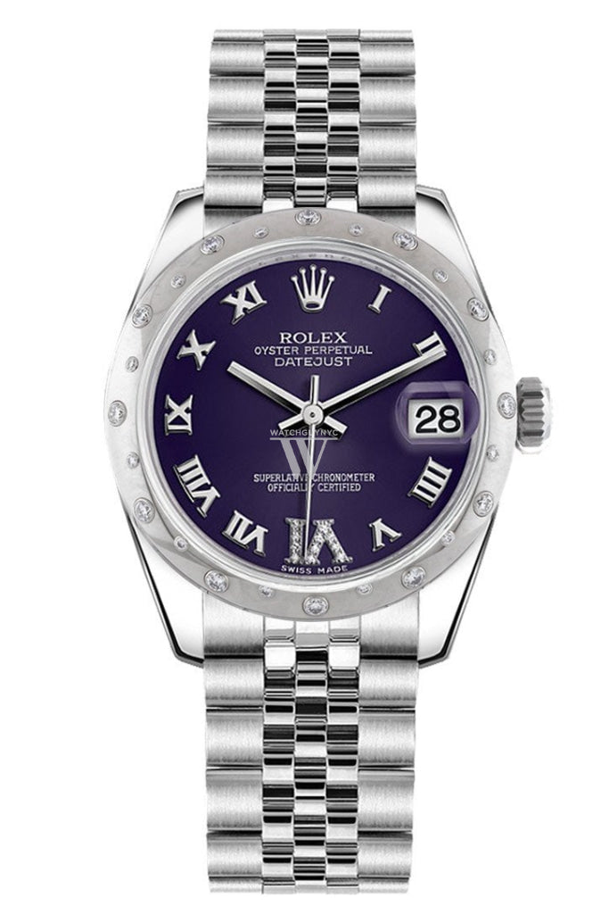 Rolex Datejust 31 Purple Roman Large VI diamond Dial Dome set with Diamonds Bezel Jubilee Ladies Watch 178344 Pre-owned