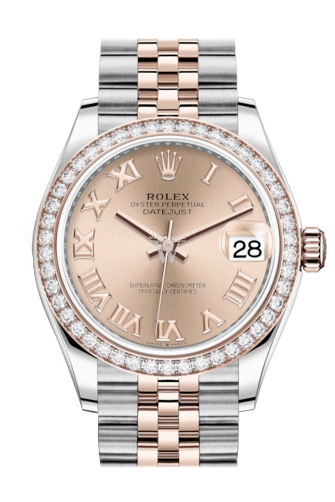 Rolex Datejust 31 Rosé Roman Dial Diamond Bezel Rose Gold Two Tone Jubilee Watch 278381RBR 278381
