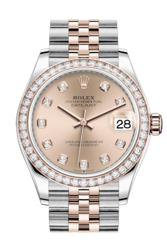 Rolex Datejust 31 Rosé Diamonds Dial Diamond Bezel Rose Gold Two Tone Jubilee Watch 278381RBR 278381