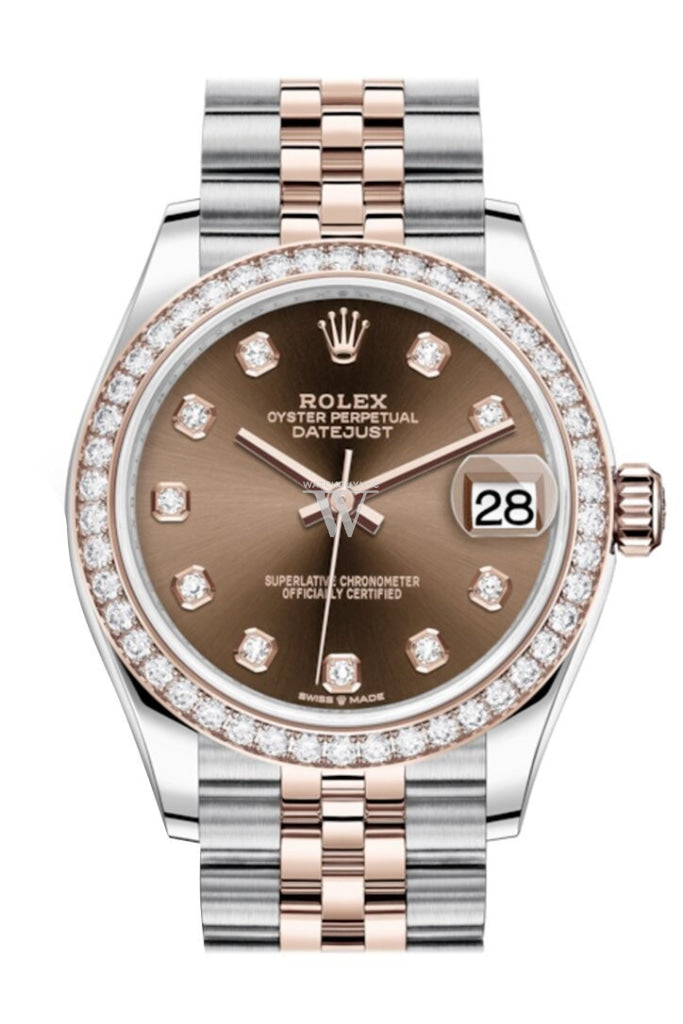 Rolex Datejust 31 Chocolate Diamonds Dial Diamond Bezel Rose Gold Two Tone Jubilee Watch 278381RBR 278381