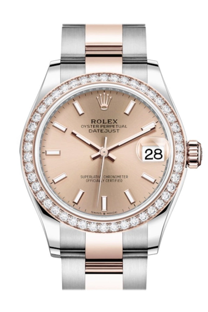 Rolex Datejust 31 Rosé Dial Diamond Bezel Rose Gold Two Tone Watch 278381RBR 278381