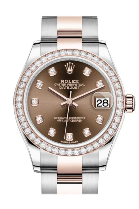 Rolex Datejust 31 Chocolate Diamonds Dial Diamond Bezel Rose Gold Two Tone Watch 278381RBR 278381