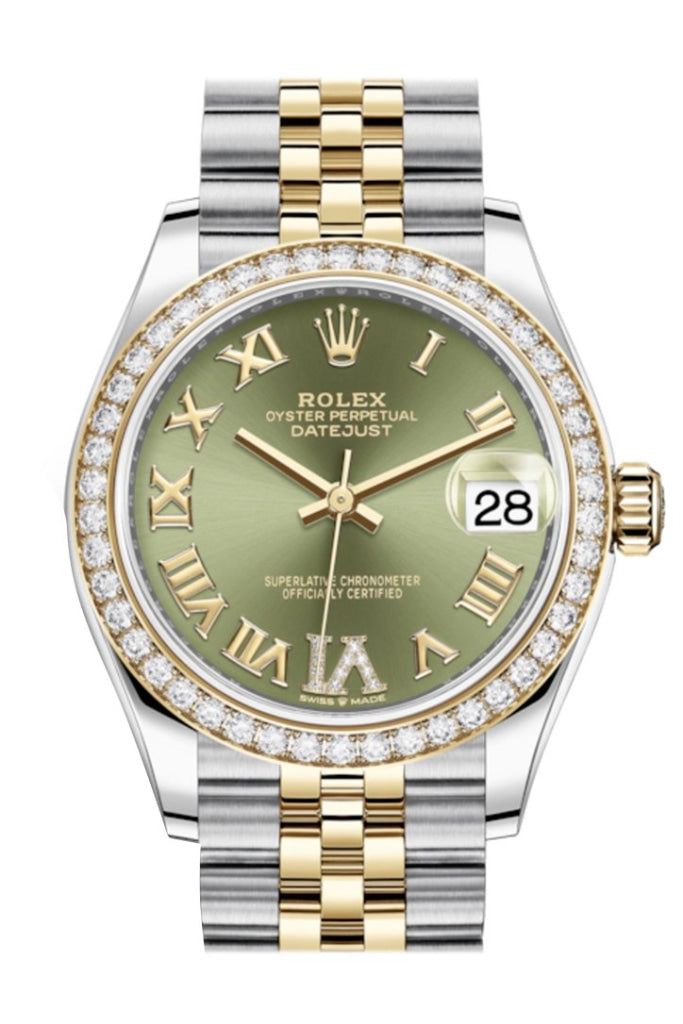 Rolex Datejust 31 Olive green VI Diamonds Dial Diamond Bezel Yellow Gold Two Tone Jubilee Watch 278383RBR 278383