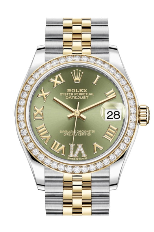 Rolex Datejust 31 Olive green VI Diamonds Dial Diamond Bezel Yellow Gold Two Tone Jubilee Watch 278383RBR 278383