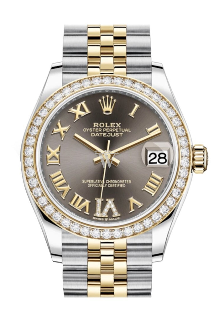Rolex Datejust 31 Dark Grey VI Diamonds Dial Diamond Bezel Yellow Gold Two Tone Jubilee Watch 278383RBR 278383