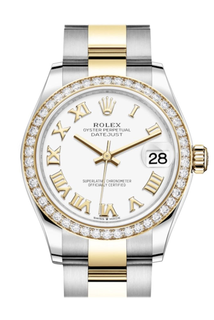 Rolex Datejust 31 White Roman Dial Diamond Bezel Yellow Gold Two Tone Watch 278383RBR 278383