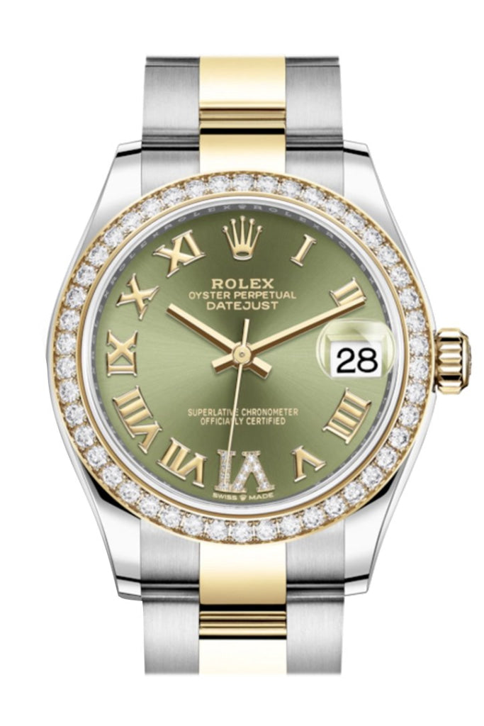 Rolex Datejust 31 Olive green Diamonds Dial Diamond Bezel Yellow Gold Two Tone Watch 278383RBR 278383