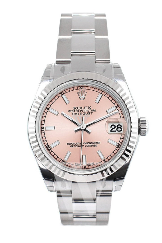 ROLEX Datejust 31 Pink Dial White Gold Fluted Bezel Ladies Watch 178274 Pre-owned