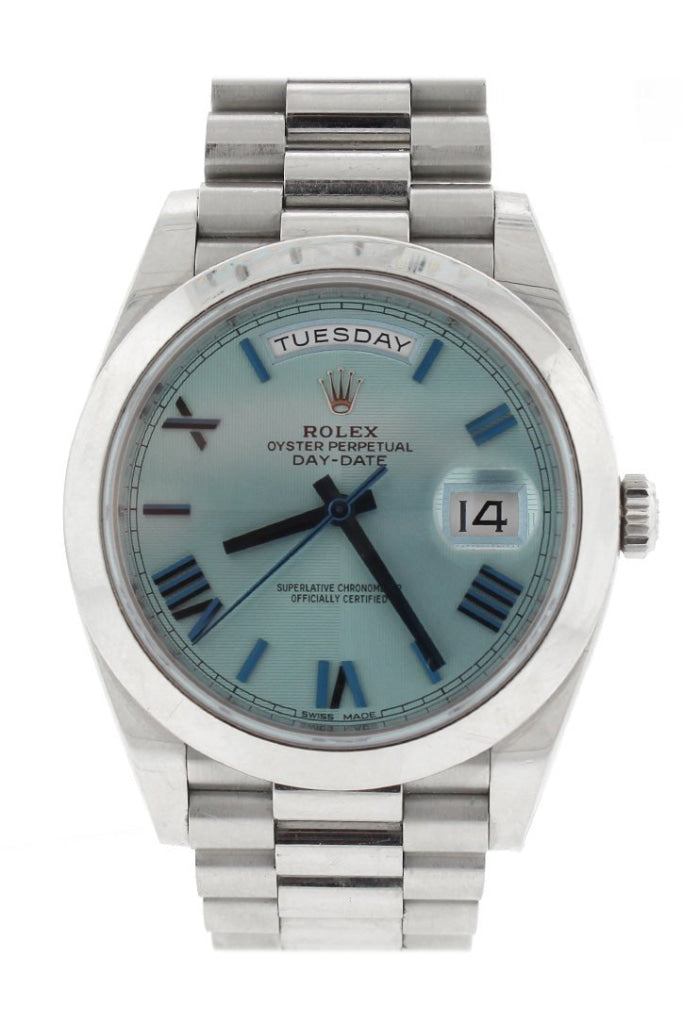 Rolex Day-Date 40 Ice blue Quadrant Motif Dial Dome Bezel Platinum President Automatic Men's Watch 228206 DC