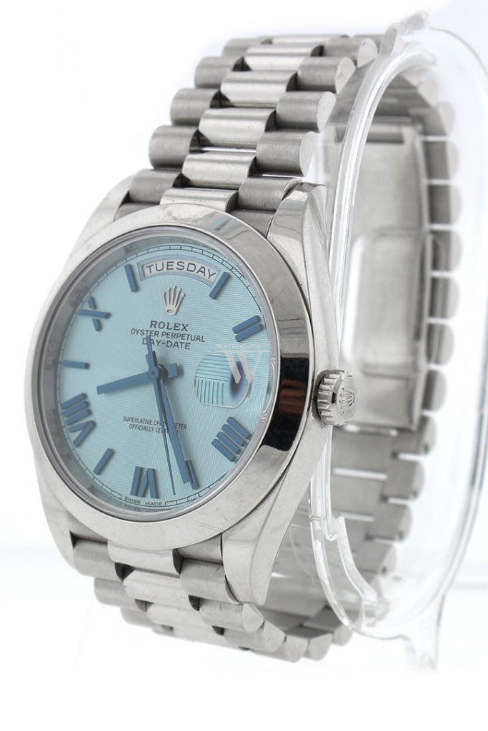 Rolex Day-Date 40 Ice blue Quadrant Motif Dial Dome Bezel Platinum President Automatic Men's Watch 228206 DC