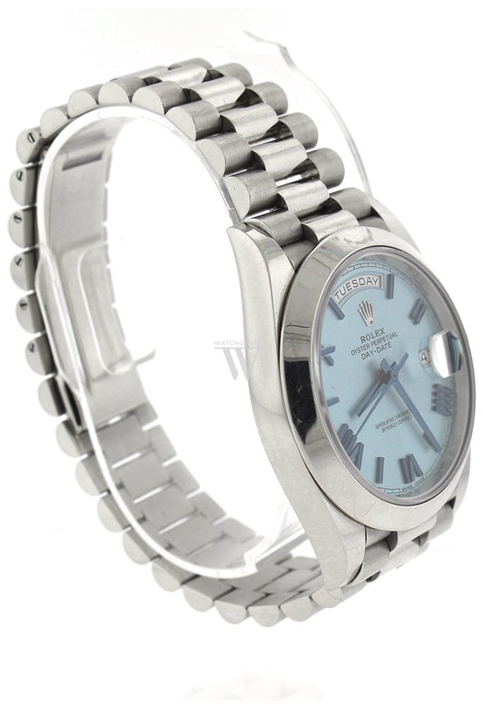 Rolex Day-Date 40 Ice blue Quadrant Motif Dial Dome Bezel Platinum President Automatic Men's Watch 228206 DC