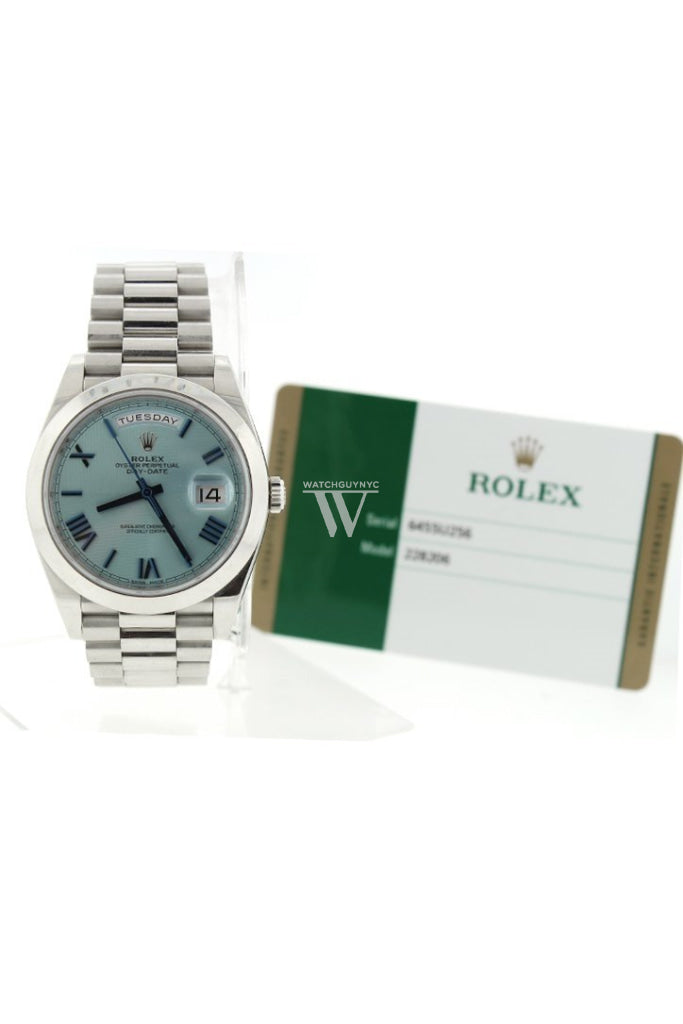 Rolex Day-Date 40 Ice blue Quadrant Motif Dial Dome Bezel Platinum President Automatic Men's Watch 228206 DC