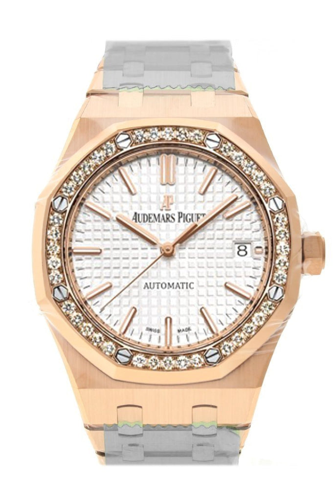 Audemars Piguet Royal Oak 37mm Silver Dial 18K Pink Gold Ladies Diamond Automatic Watch 15451OR.ZZ.1256OR.03