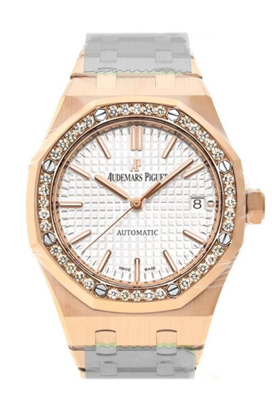 Audemars Piguet Royal Oak 37mm Silver Dial 18K Pink Gold Ladies Diamond Automatic Watch 15451OR.ZZ.1256OR.03