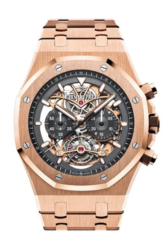 Audemars Piguet Royal Oak  44 Tourbillon Chronograph Openworked Rhodium Toned 18K Pink Gold Mens Watch 26347OR.OO.1205OR.01