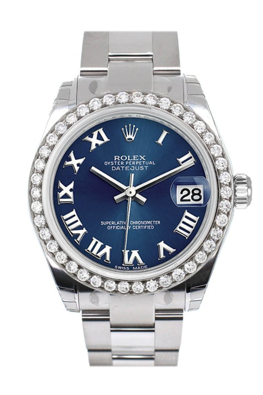 Rolex Custom Diamond Bezel Datejust 31 Blue Roman Dial Oyster Ladies Watch 178240 Pre-owned