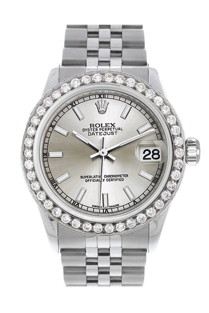 Rolex Custom Diamond Bezel Datejust 31 Silver Dial Jubilee Ladies Watch 178240 Pre-owned