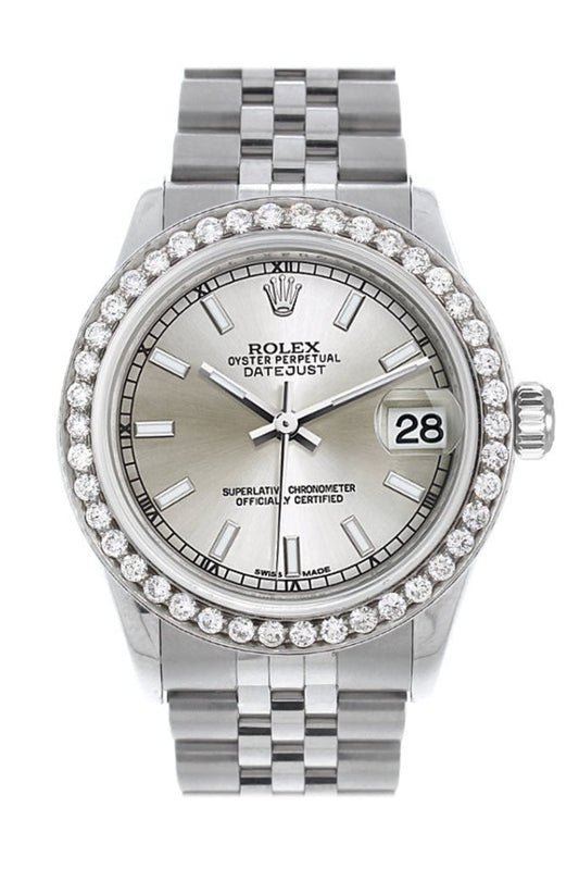 Rolex Custom Diamond Bezel Datejust 31 Silver Dial Jubilee Ladies Watch 178240 Pre-owned