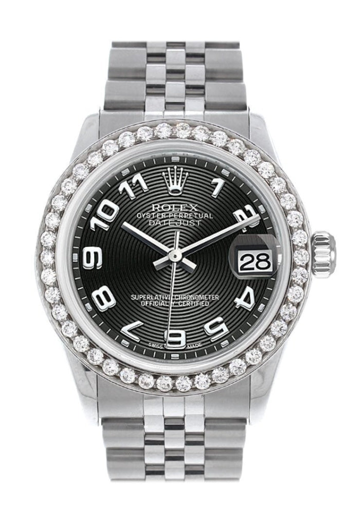 Rolex Custom Diamond Bezel Datejust 31 Black Concentric Dial Jubilee Ladies Watch 178240 Pre-owned