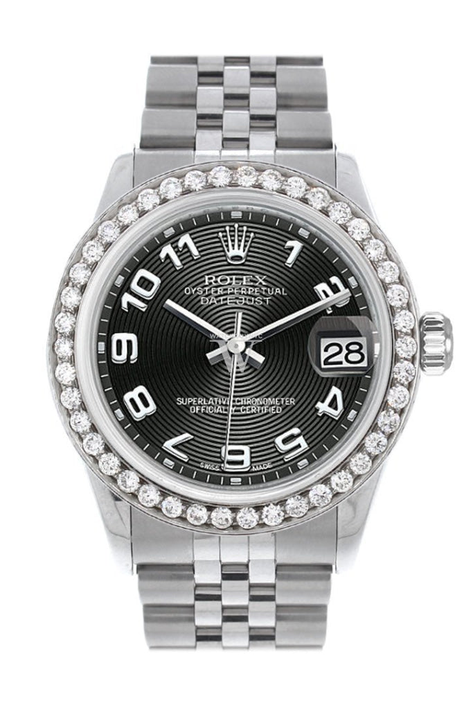 Rolex Custom Diamond Bezel Datejust 31 Black Concentric Dial Jubilee Ladies Watch 178240 Pre-owned