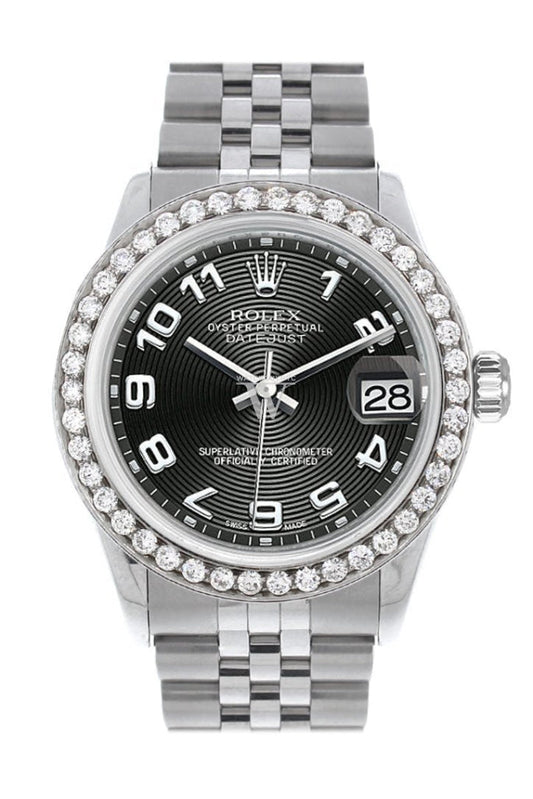 Rolex Custom Diamond Bezel Datejust 31 Black Concentric Dial Jubilee Ladies Watch 178240 Pre-owned