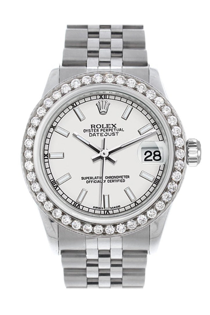 Rolex Custom Diamond Bezel Datejust 31 White Dial Jubilee Ladies Watch 178240 Pre-owned