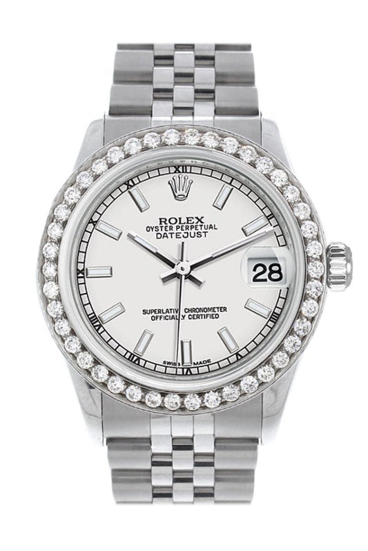 Rolex Custom Diamond Bezel Datejust 31 White Dial Jubilee Ladies Watch 178240 Pre-owned