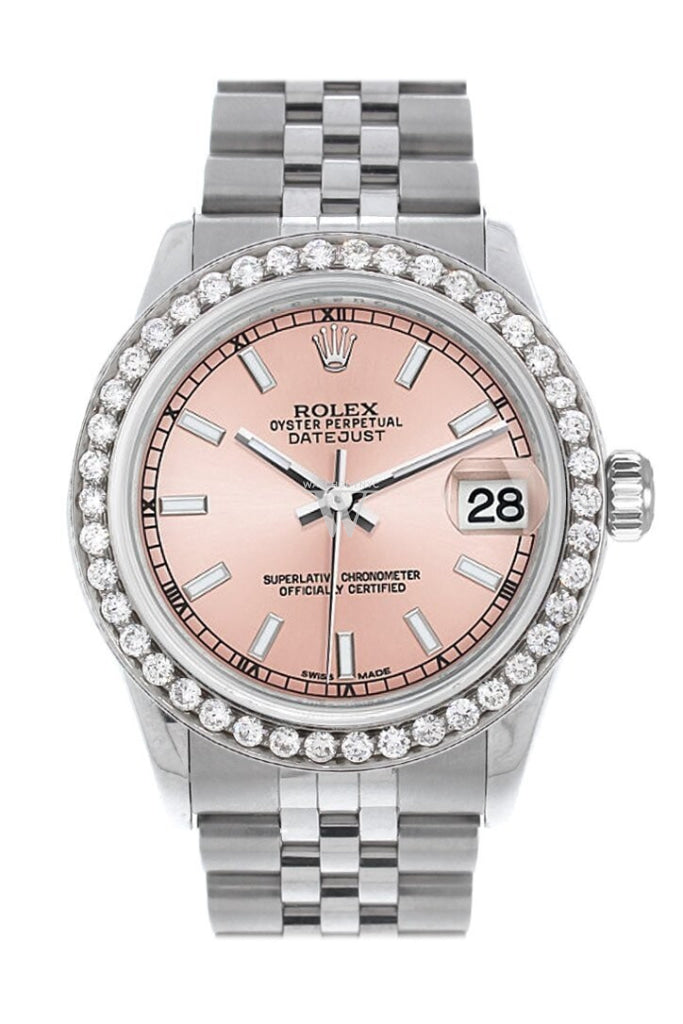 Rolex Custom Diamond Bezel Datejust 31 Pink Dial Jubilee Ladies Watch 178240 Pre-owned