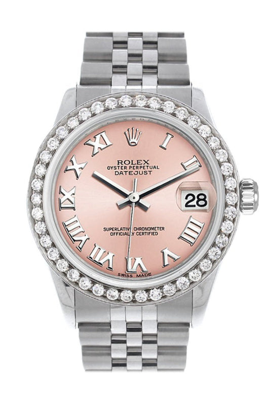 Rolex Custom Diamond Bezel Datejust 31 Pink Roman Dial Jubilee Ladies Watch 178240 Pre-owned