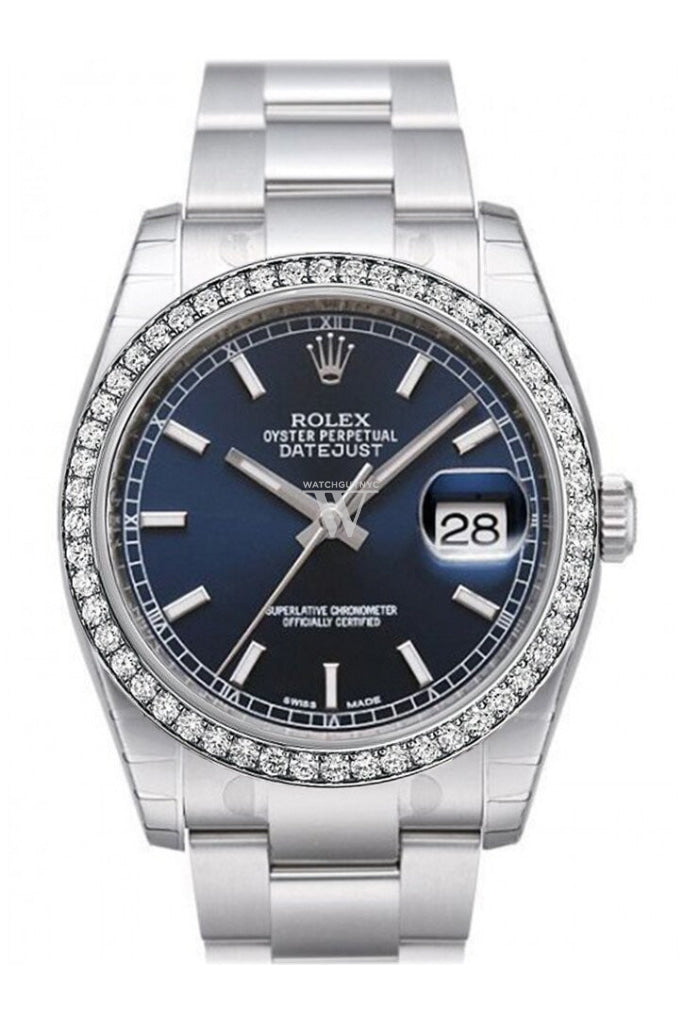 Custom Diamond Bezel Rolex Datejust 36 Black Roman Dial Stainless Steel Jubilee Bracelet Men's Watch 116200 Pre-owned