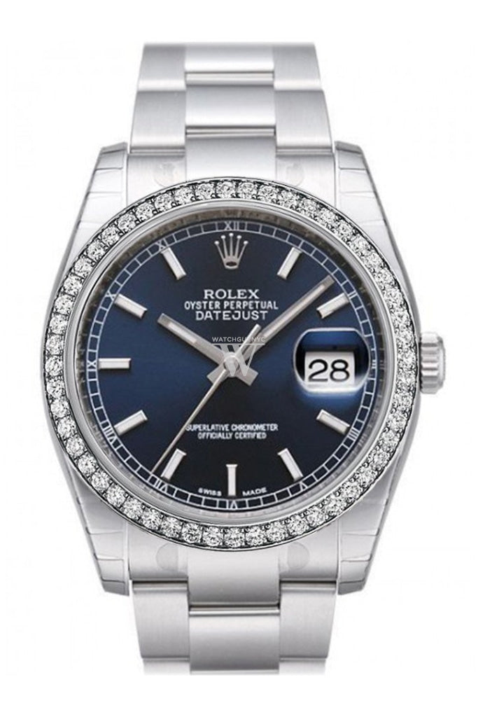 Custom Diamond Bezel Rolex Datejust 36 Black Roman Dial Stainless Steel Jubilee Bracelet Men's Watch 116200 Pre-owned