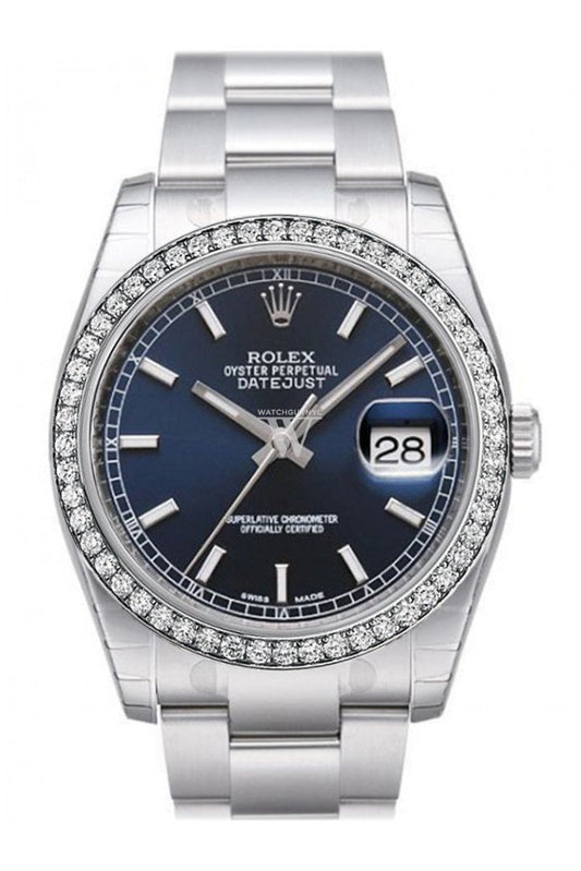 Custom Diamond Bezel Rolex Datejust 36 Black Roman Dial Stainless Steel Jubilee Bracelet Men's Watch 116200 Pre-owned