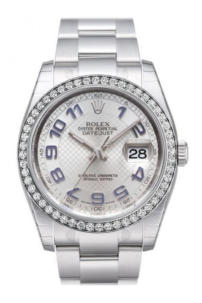 Custom Diamond Bezel Rolex Datejust 36 Silver Dial Stainless Steel Oyster  Men's Watch 116200 Pre-owned