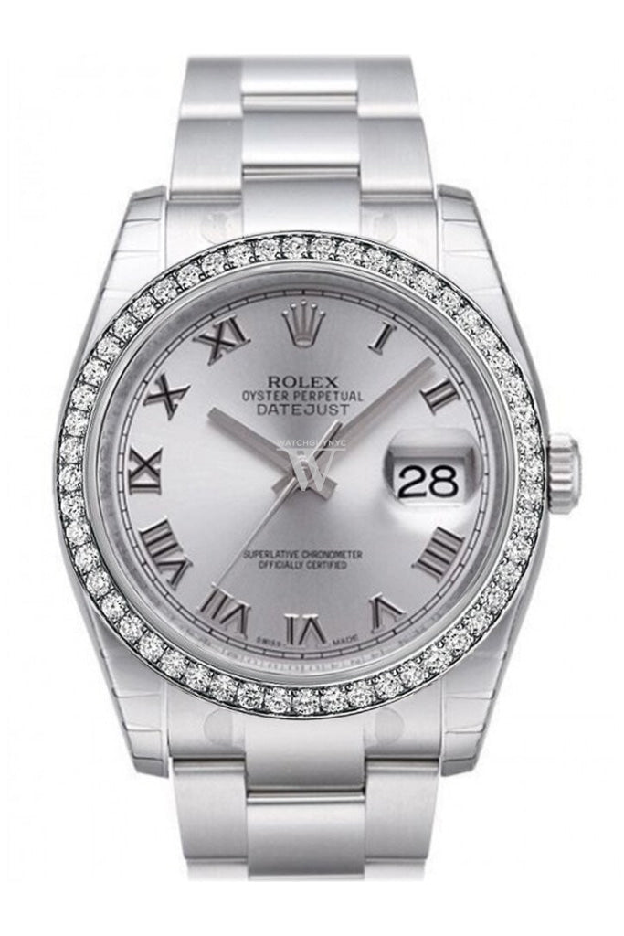 Custom Diamond Bezel Rolex Datejust 36 Rhodium Dial Stainless Steel Jubilee Men's Watch 116200 Pre-owned