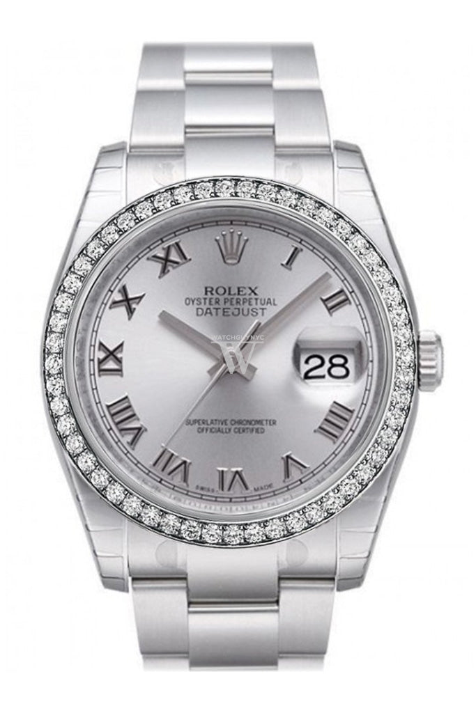 Custom Diamond Bezel Rolex Datejust 36 Rhodium Dial Stainless Steel Jubilee Men's Watch 116200 Pre-owned