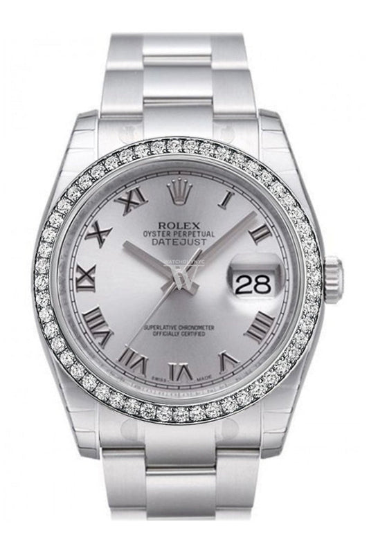 Custom Diamond Bezel Rolex Datejust 36 Rhodium Dial Stainless Steel Jubilee Men's Watch 116200 Pre-owned