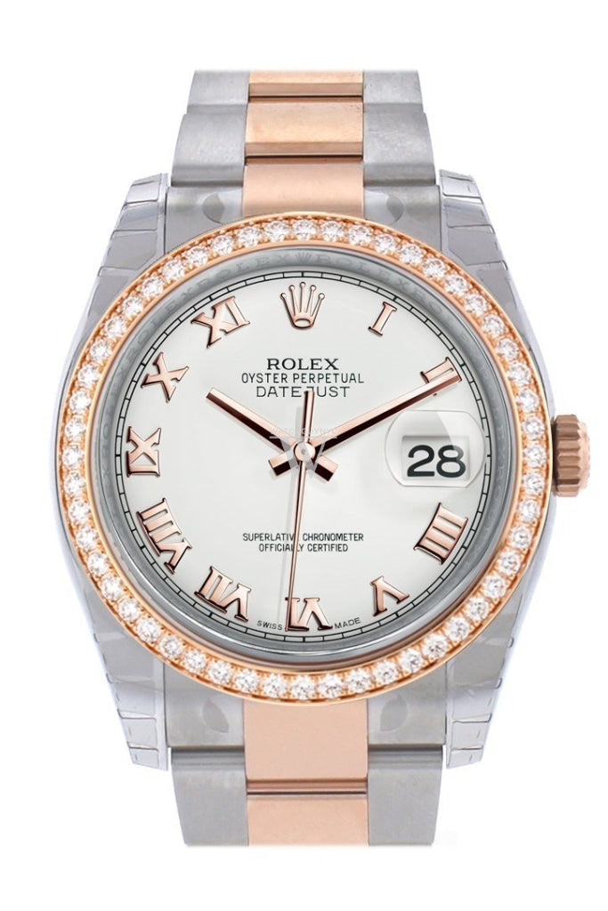 Custom Diamond Bezel Rolex Datejust 36 Steel Roman Dial Oyster Rose Gold Two Tone Watch 116201 116231 Pre-owned