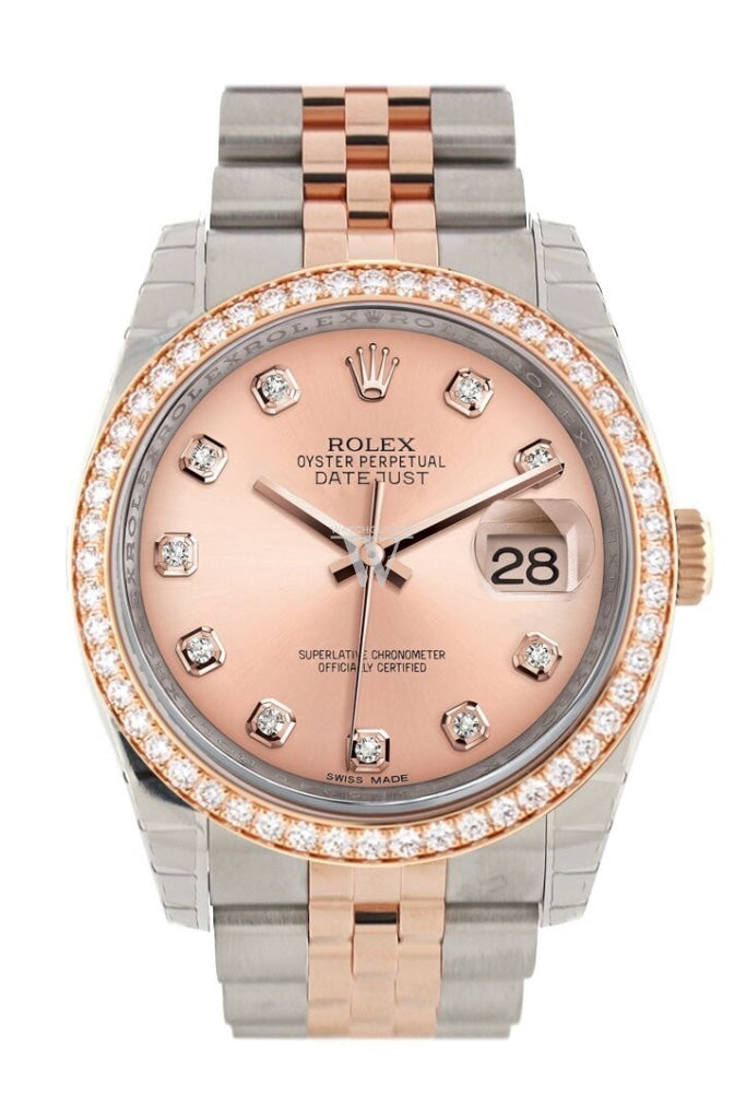 Custom Diamond Bezel Rolex Datejust 36 Pink Diamond Dial Jubilee Rose Gold Two Tone Watch 116201 116231 Pre-owned