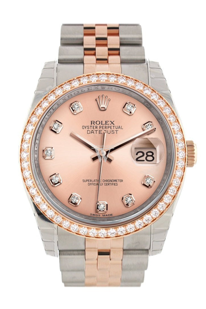 Custom Diamond Bezel Rolex Datejust 36 Pink Diamond Dial Jubilee Rose Gold Two Tone Watch 116201 116231 Pre-owned