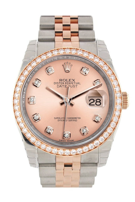 Custom Diamond Bezel Rolex Datejust 36 Pink Diamond Dial Jubilee Rose Gold Two Tone Watch 116201 116231 Pre-owned